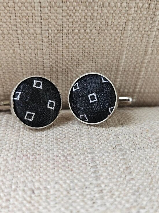 Other - Black Cufflinks with White Diamond Pattern Men Fashion Jewelry Cuff Links New